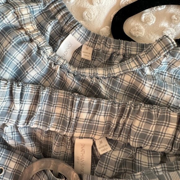 Jonathan Simkhai Co-Ords Two-Piece Set Plaid Puff Sleeves Crop Top & Shorts - Picture 4 of 13